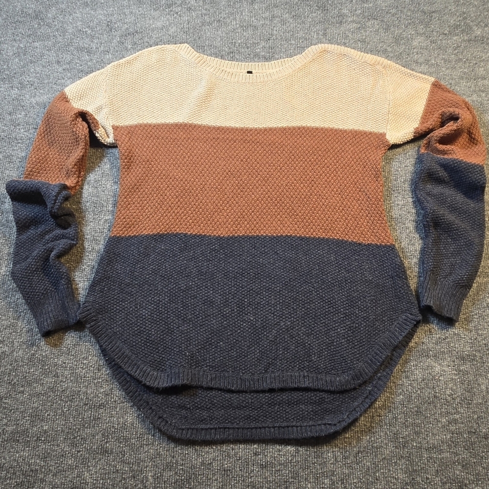KÜHL Colorblock Boat Neck‎ Knit Sweater Cream Orange Blue Size Small Cotton Wool - Picture 2 of 13